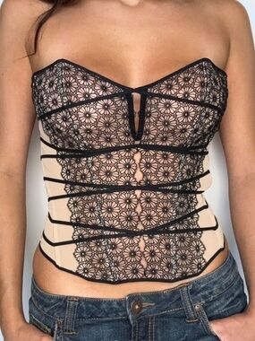 Victoria's Secret Black Lace & Nude Corset Top 2009